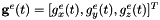 $\mathbf{g}^e(t) = [g_x^e(t), g_y^e(t), g_z^e(t)]^T$